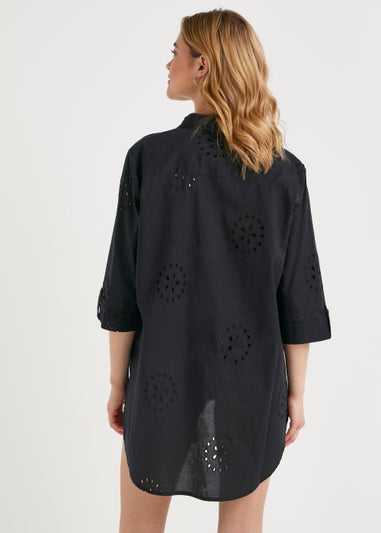 Black Broderie Beach Shirt