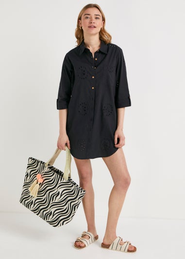 Black Broderie Beach Shirt