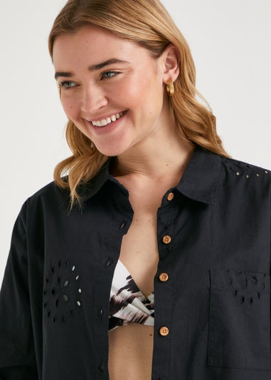 Black Broderie Beach Shirt