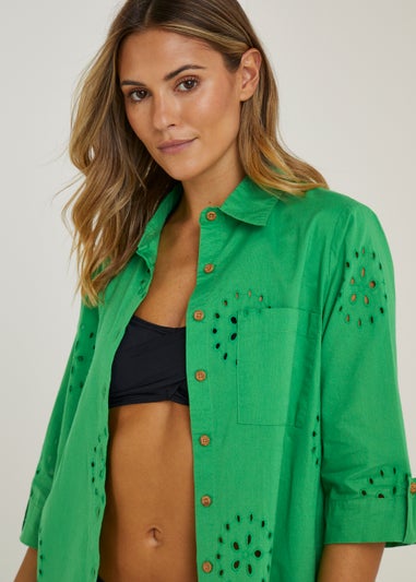 Green Broderie Beach Shirt