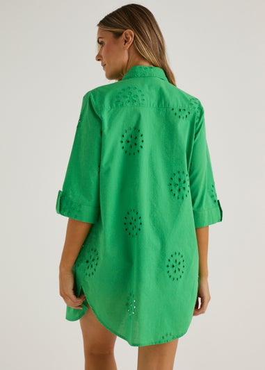 Green Broderie Beach Shirt