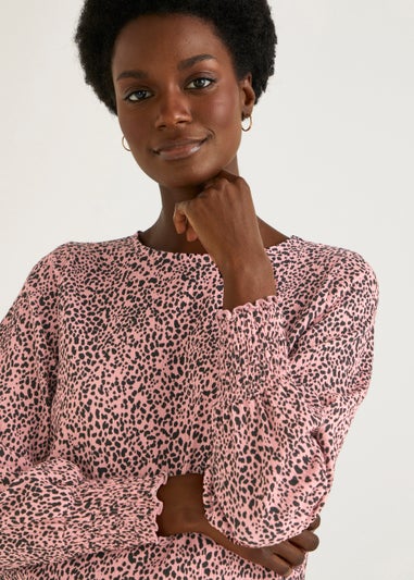 Coral Print Textured Long Sleeve Top