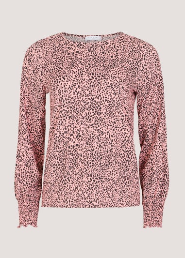 Coral Print Textured Long Sleeve Top