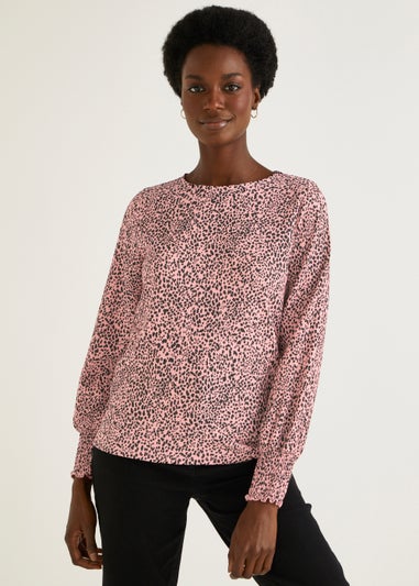 Coral Print Textured Long Sleeve Top