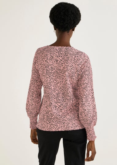 Coral Print Textured Long Sleeve Top