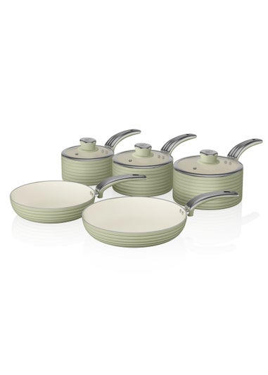 Swan 5 Piece Green Retro Pan Set