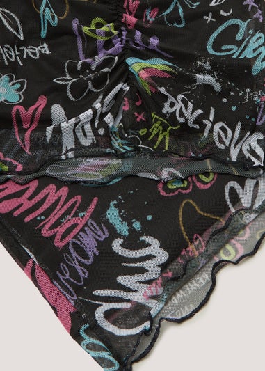 Girls Multicoloured Graffiti Ruched Mesh Top & Skirt Set (4-13yrs)
