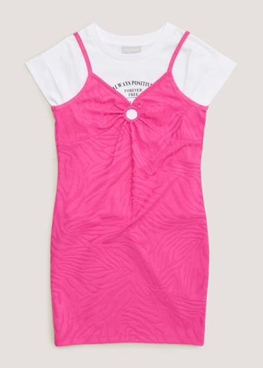 Girls 2 in 1 Pink Zebra Print Ring Dress (4-13yrs)
