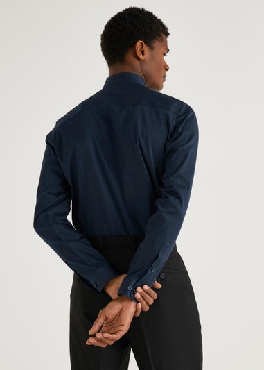 Taylor & Wright Navy Satin Slim Fit Shirt