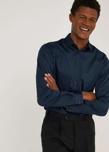 Taylor & Wright Navy Satin Slim Fit Shirt