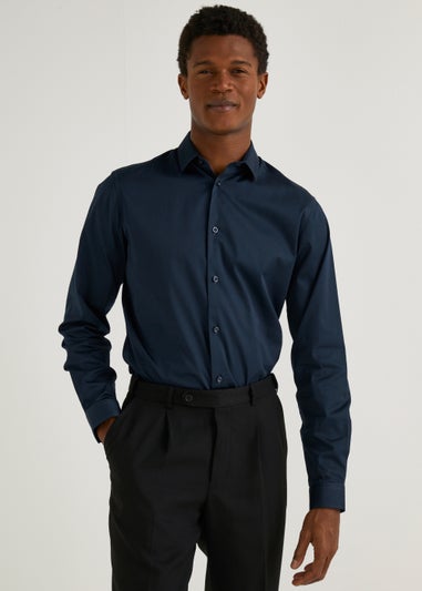 Taylor & Wright Navy Satin Slim Fit Shirt