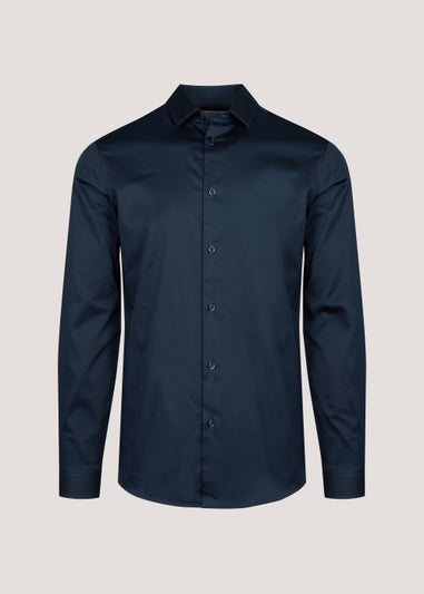 Taylor & Wright Navy Satin Slim Fit Shirt