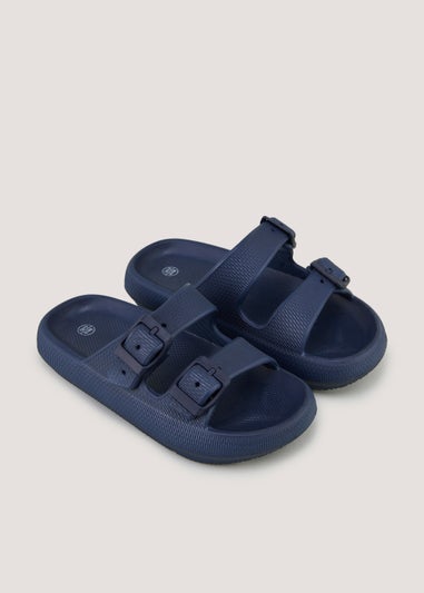 Boys Navy Buckle Chunky Sliders (Younger 10-Older 6)