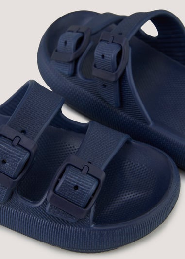 Boys Navy Buckle Chunky Sliders (Younger 10-Older 6)