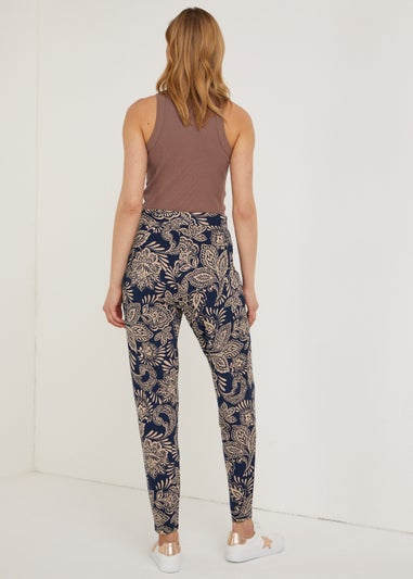 Navy Leaf Print Harem Leggings
