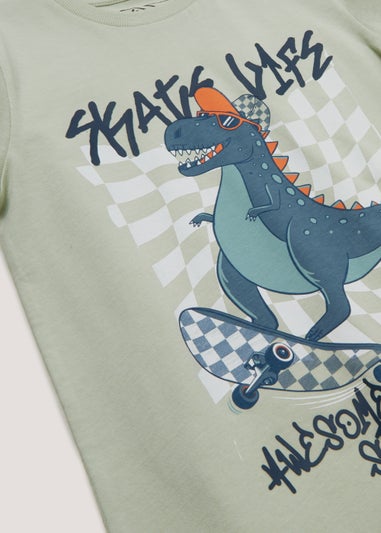 Boys 2 Pack Check Dinosaur T-Shirts (4-13yrs)