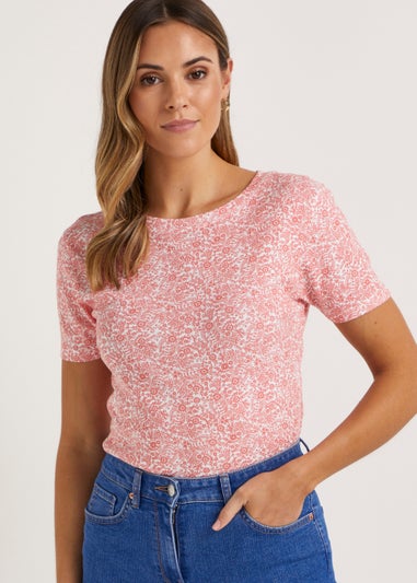 Coral Floral Print T-Shirt