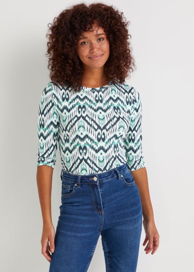 Blue Aztec Print 3/4 Sleeve T-Shirt