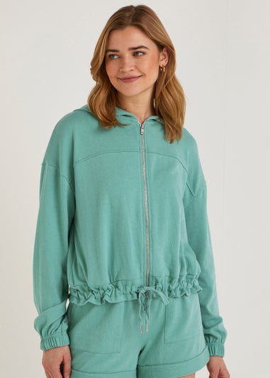 Teal Drawcord Zip Up Co-Ord Hoodie