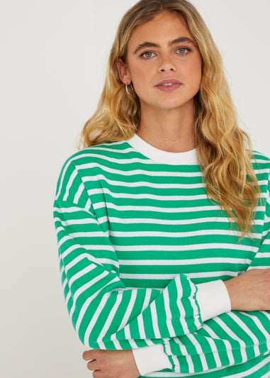 Green Stripe Volume Sleeve Sweatshirt