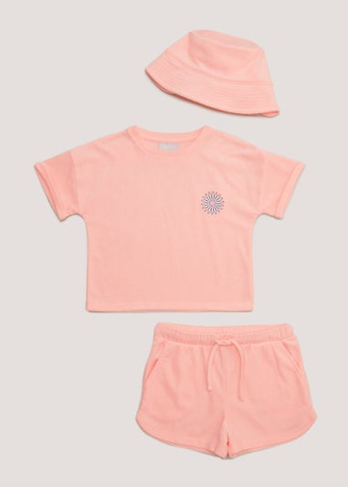 Girls 3 Piece Coral Towelling Set (4-13yrs)