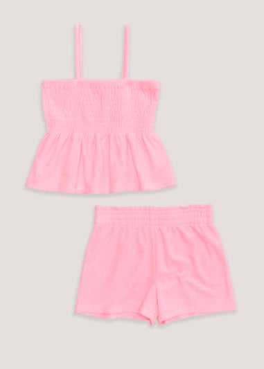 Girls Pink Towelling Top & Shorts Set (4-13yrs)