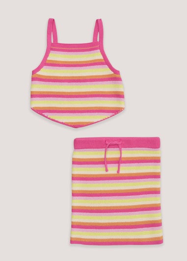 Girls Stripe Knitted Top & Skirt Set (4-13yrs)