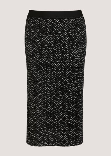 Papaya Curve Black Spot Plisse Midi Skirt