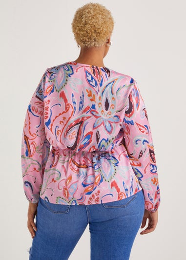 Papaya Curve Pink Print Wrap Top