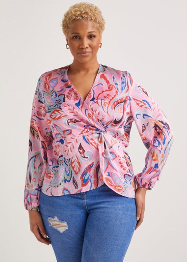 Papaya Curve Pink Print Wrap Top