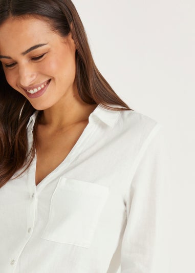 White Linen Blend Shirt