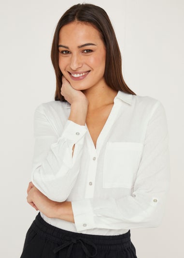 White Linen Blend Shirt