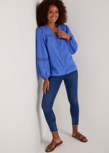 Blue Linen Blend Blouse