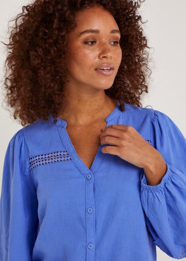 Blue Linen Blend Blouse