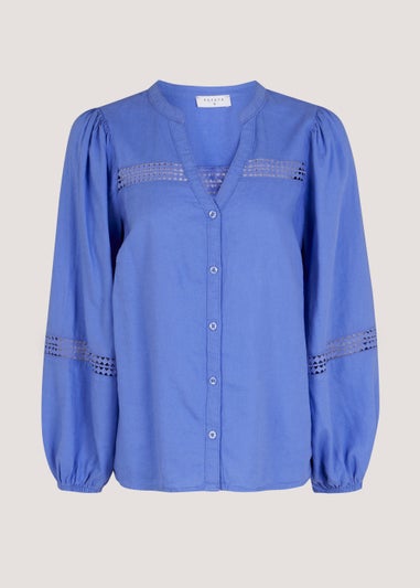 Blue Linen Blend Blouse