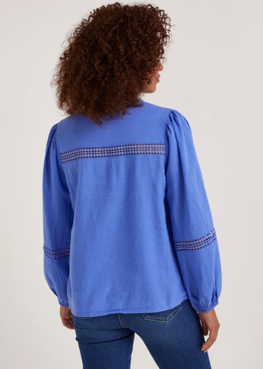 Blue Linen Blend Blouse