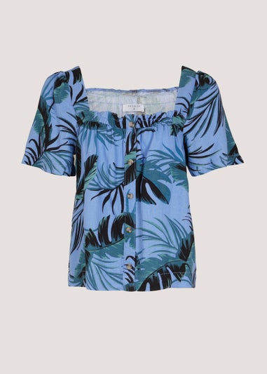 Blue Palm Print Co-Ord Crop Top