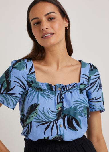 Blue Palm Print Co-Ord Crop Top