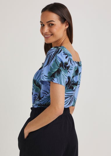 Blue Palm Print Co-Ord Crop Top