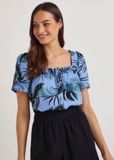 Blue Palm Print Co-Ord Crop Top