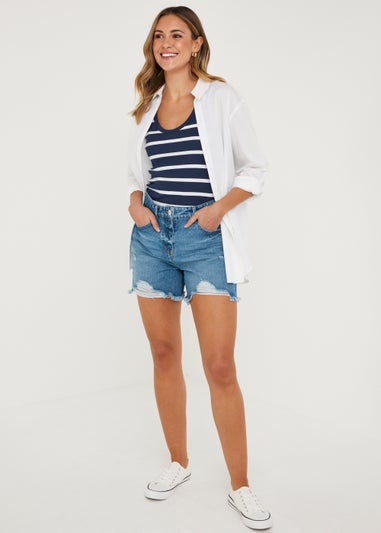 Navy Stripe Scoop Ribbed Jersey Vest Top