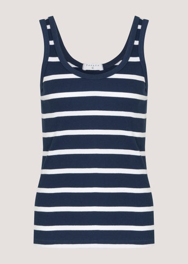 Navy Stripe Scoop Ribbed Jersey Vest Top