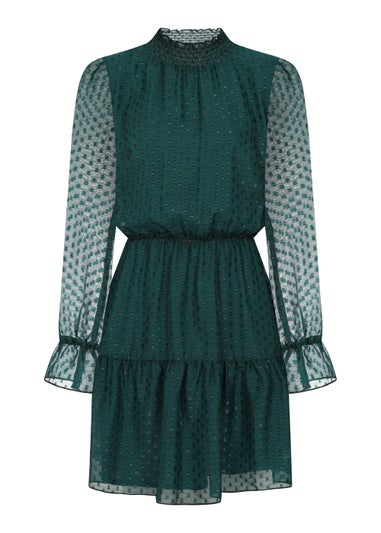 Little Mistress Green Metallic Dobby Chiffon Mini Dress - Matalan