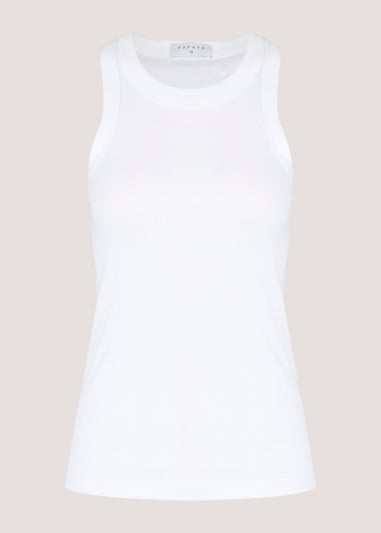 White High Neck Ribbed Vest Top