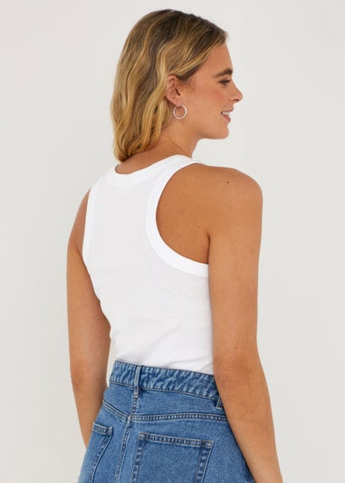 White High Neck Ribbed Vest Top