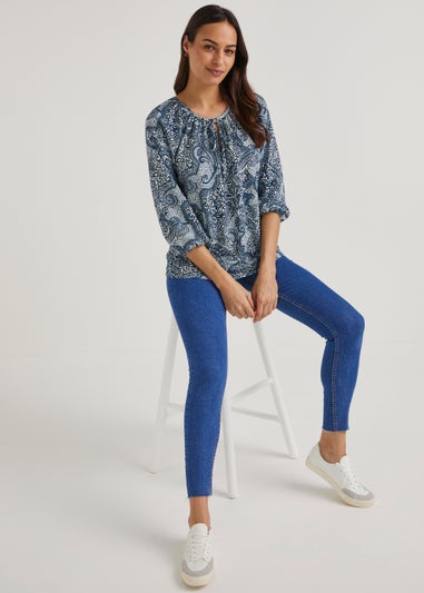 Blue Paisley Print Boho Top