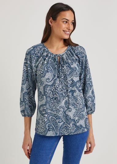 Blue Paisley Print Boho Top