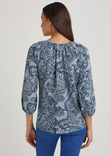 Blue Paisley Print Boho Top