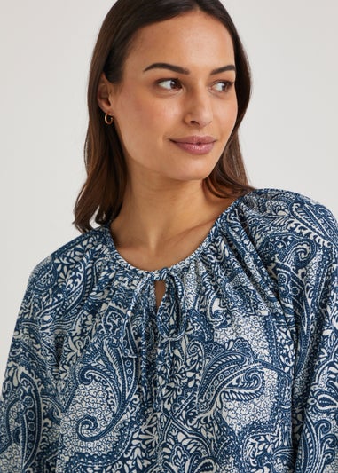 Blue Paisley Print Boho Top