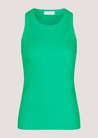 Green High Neck Ribbed Vest Top